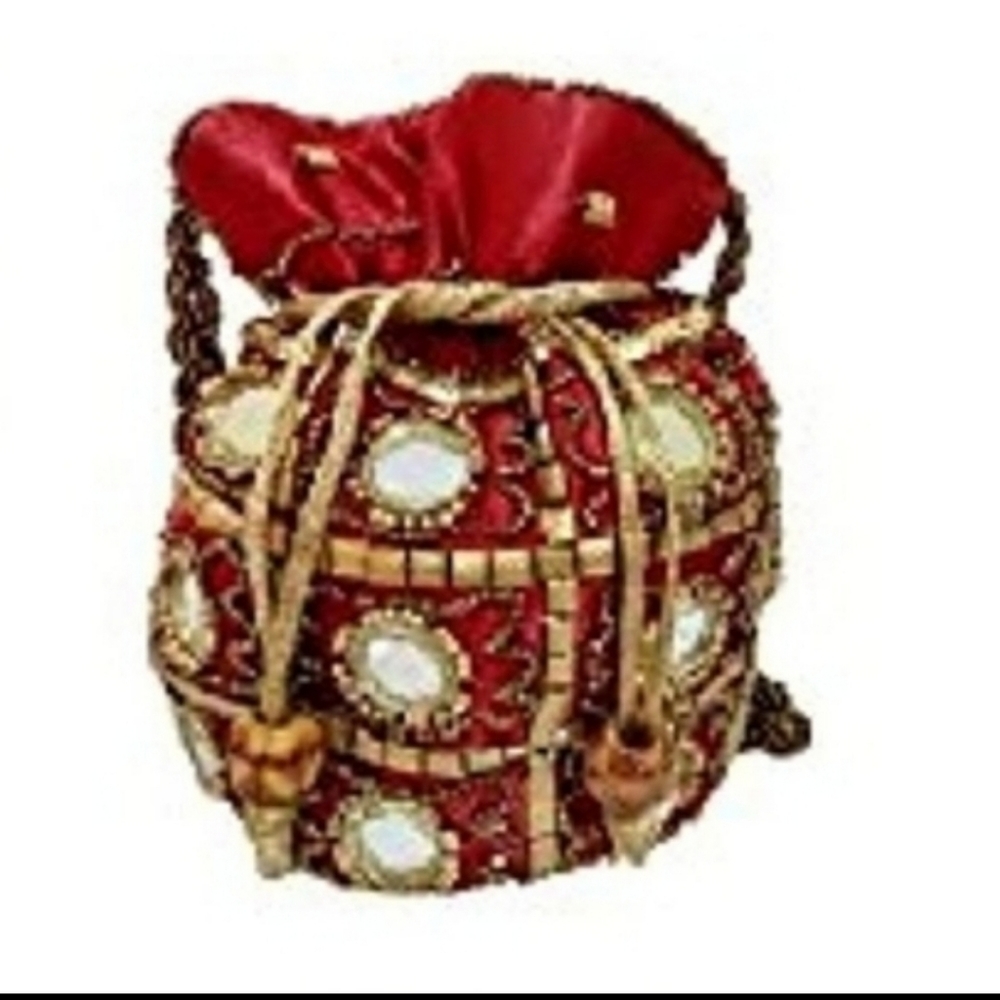 Red Boho Indian potli bag pouch drawstring hippie